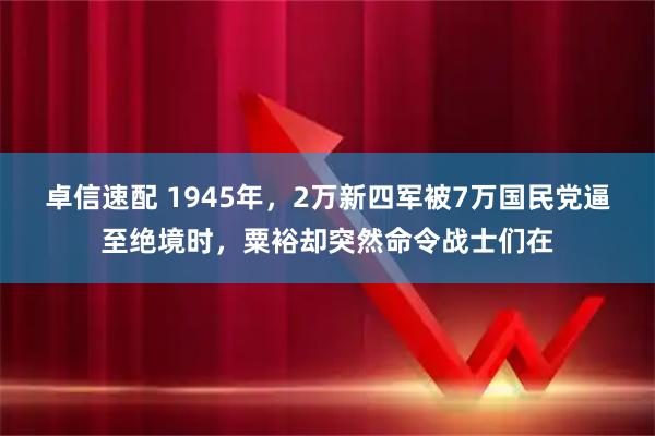 卓信速配 1945年，2万新四军被7万国民党逼至绝境时，粟裕却突然命令战士们在