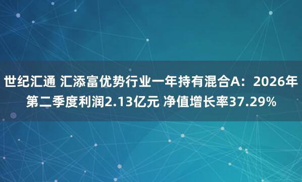 世纪汇通 汇添富优势行业一年持有混合A：2026年第二季度利润2.13亿元 净值增长率37.29%