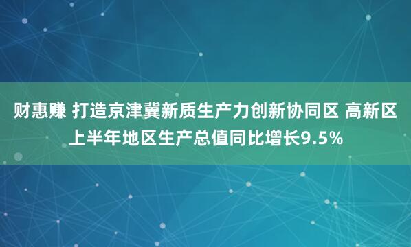财惠赚 打造京津冀新质生产力创新协同区 高新区上半年地区生产总值同比增长9.5%