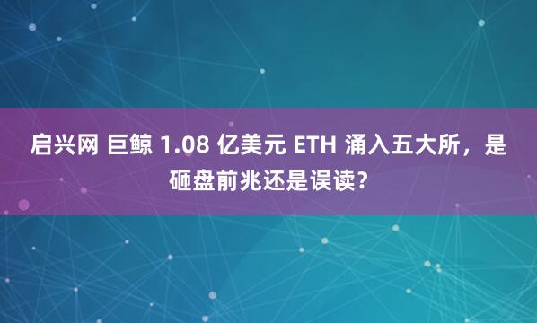 启兴网 巨鲸 1.08 亿美元 ETH 涌入五大所，是砸盘前兆还是误读？